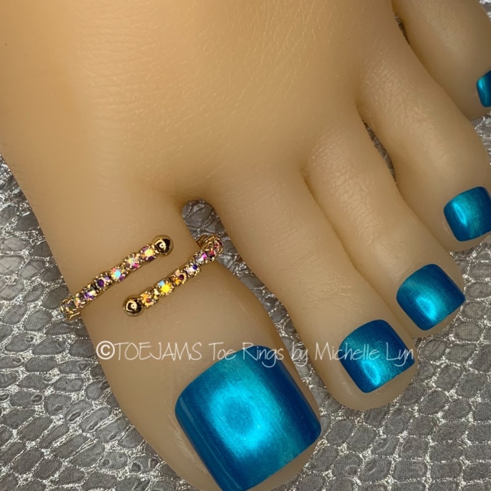 TOE RING Elegant Adjustable Sparkly Clear AB Crystal Tarnish Free Big Toe R…